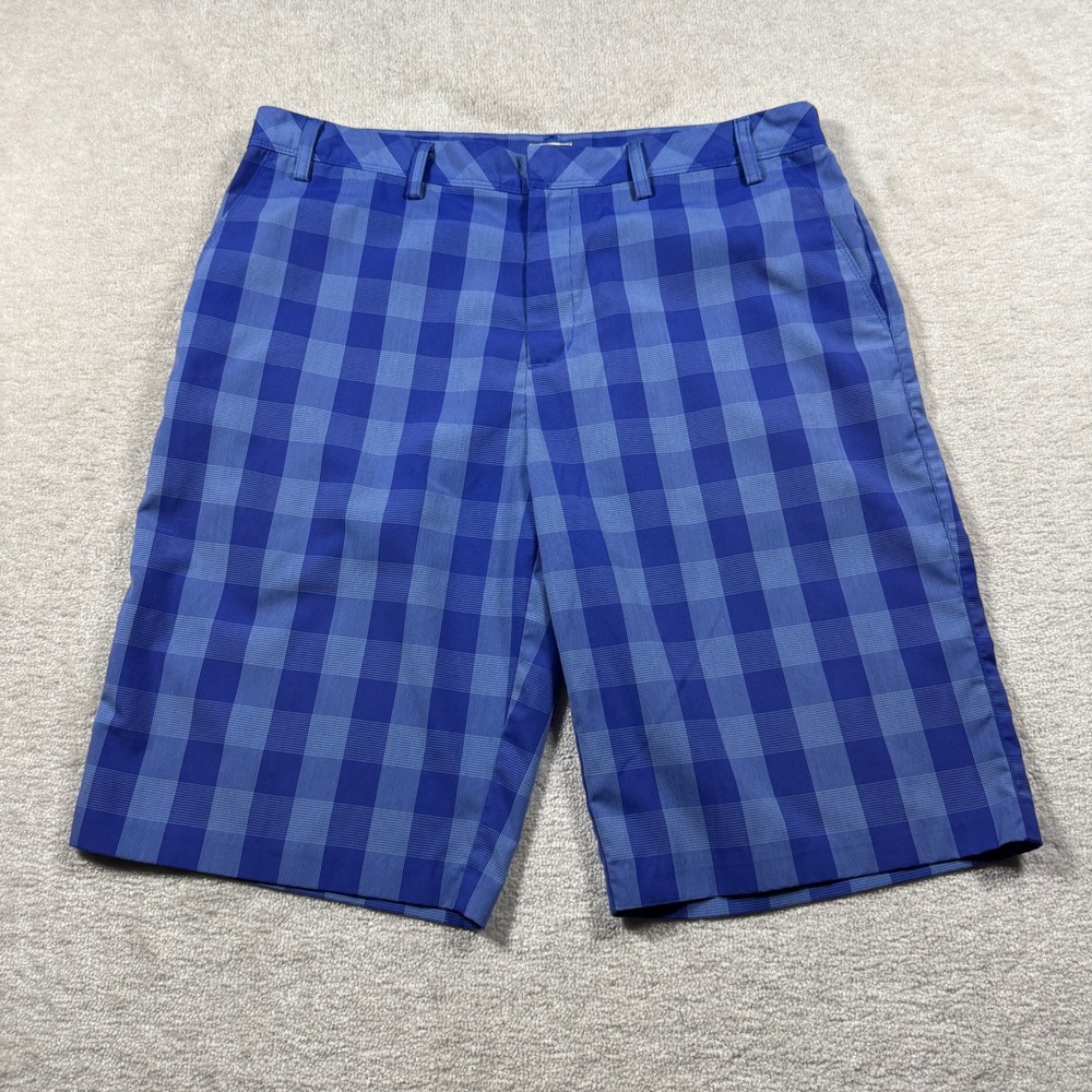 Adidas Golf Shorts Mens 36 Blue Plaid Checkered Flat Front Performance Athletic